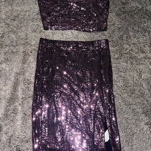 Fashion Nova Sequin Two-Piece Set in Purple